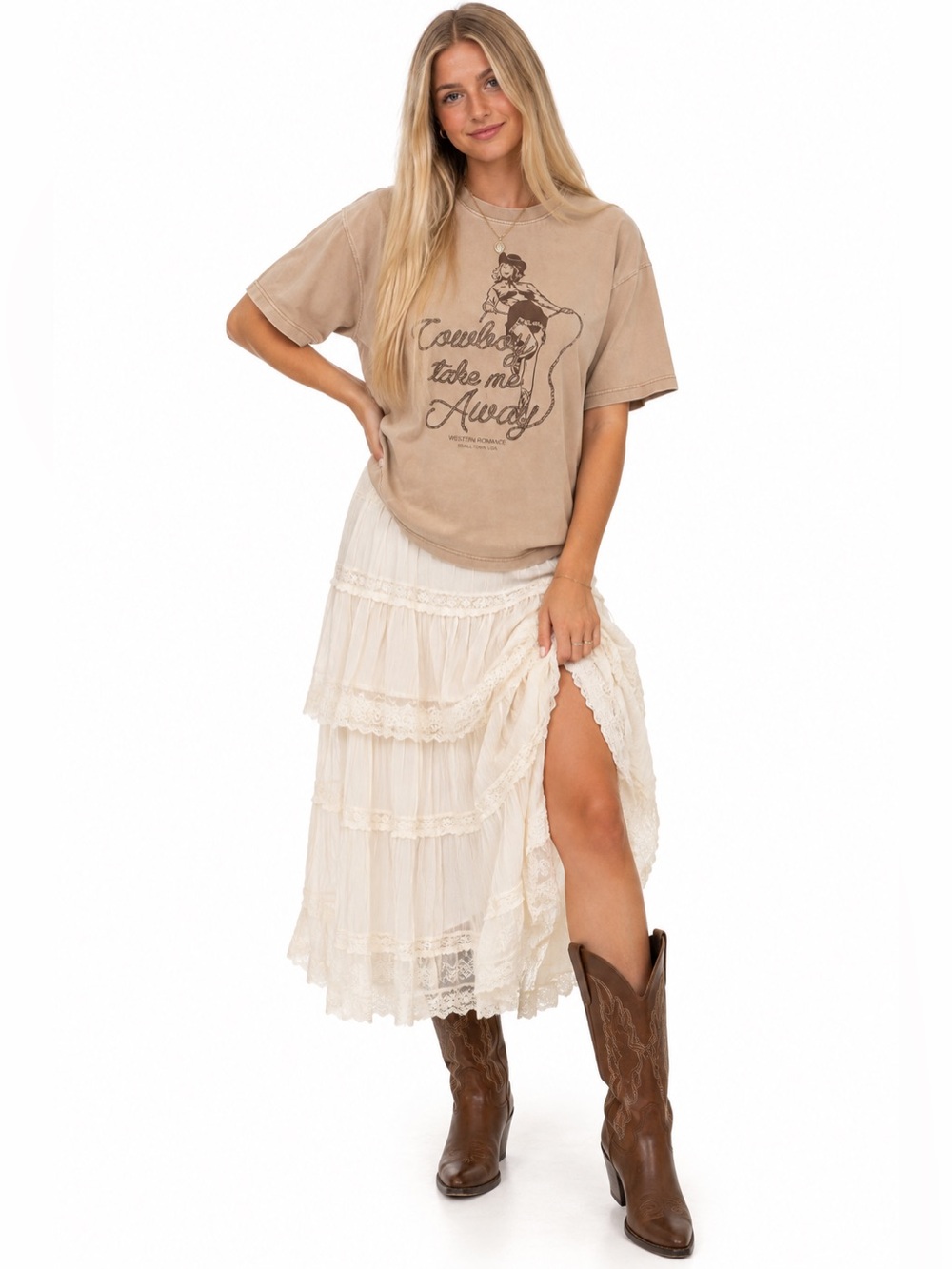 Rebel + Fleur 3XL Cowboy Take Me Away Western Romance Oversized Cowgirl Tee Boxy